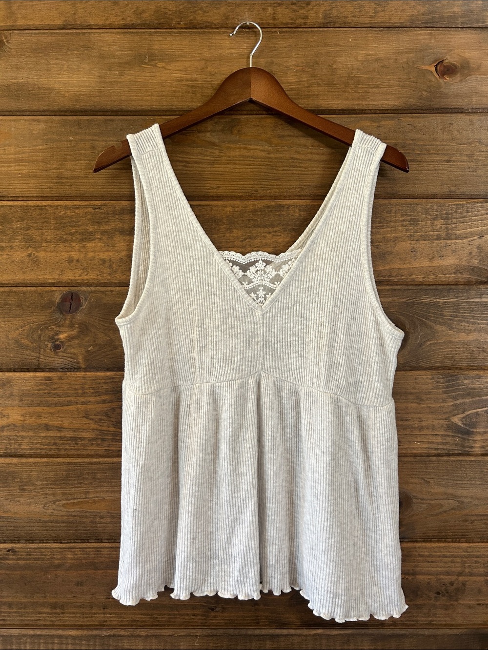 Maurices Ivory Ribbed V-Neck Tank with Lace